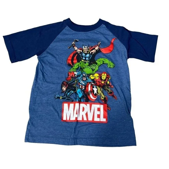 3 Marvel Boy's Shirts T-Shirt Button Front Blue White Lot of 3 Size 6 - Picture 2 of 10